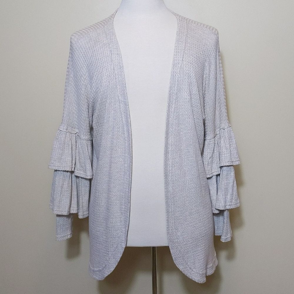Anthropologie Thermal‎ Waffle Knit Cardigan Sweater Size L Cream